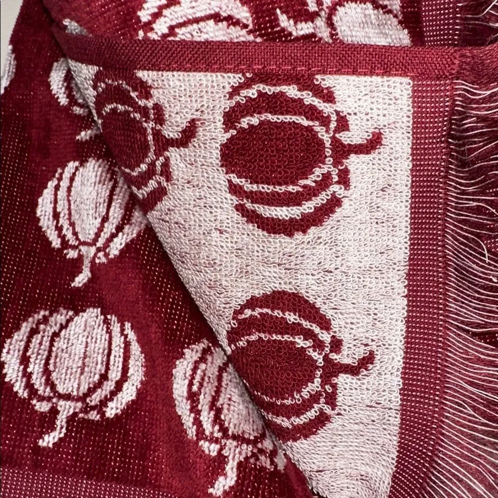 ENVOGUE Caramel Brown White Burgundy Green Harvest Pumpkin Fringe Kitchen Towels